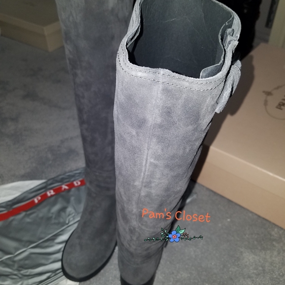 BNIB PRADA Grey suede tall boots ~ sz 38.5 - Picture 4 of 7